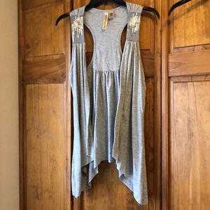 Eyeshadow Grey Sequin Flyaway asymmetrical Vest